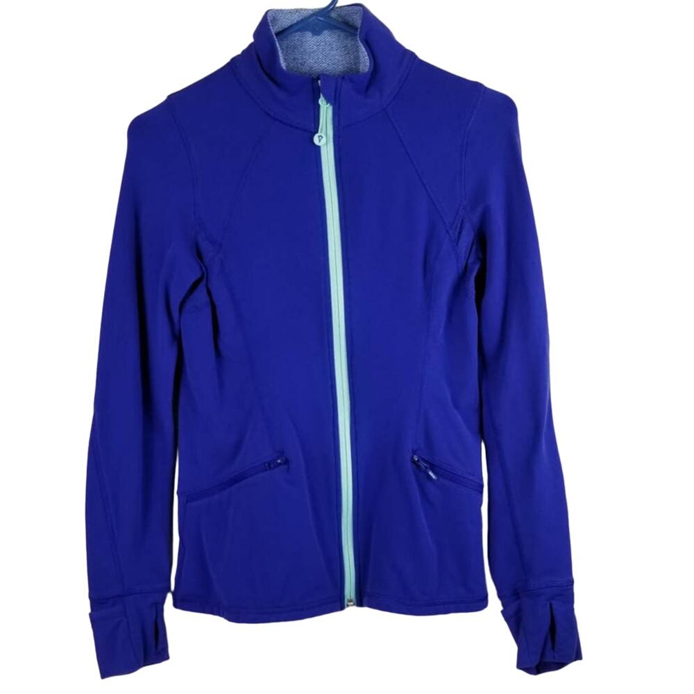 Ivivva By Lululemon GIRLS Vibrant Blue Athletic Jacket with Thumbholes 14